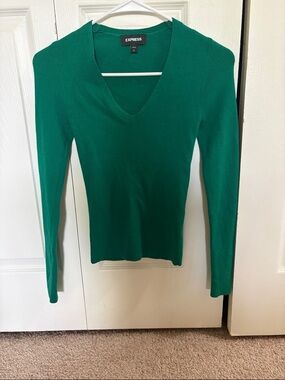 Express Green V-Neck Long Sleeve Knit Top